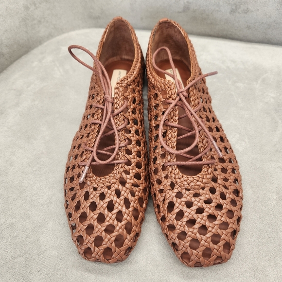 Antonio Melani Flats 9 Brown Woven Leather Myles Crochet Lace Up Loafers New$190 - Picture 5 of 16